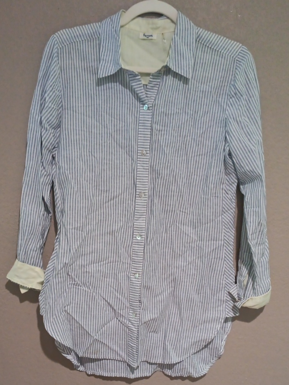 Linen/Cotton Blue and White Striped Button-Up Shirt
